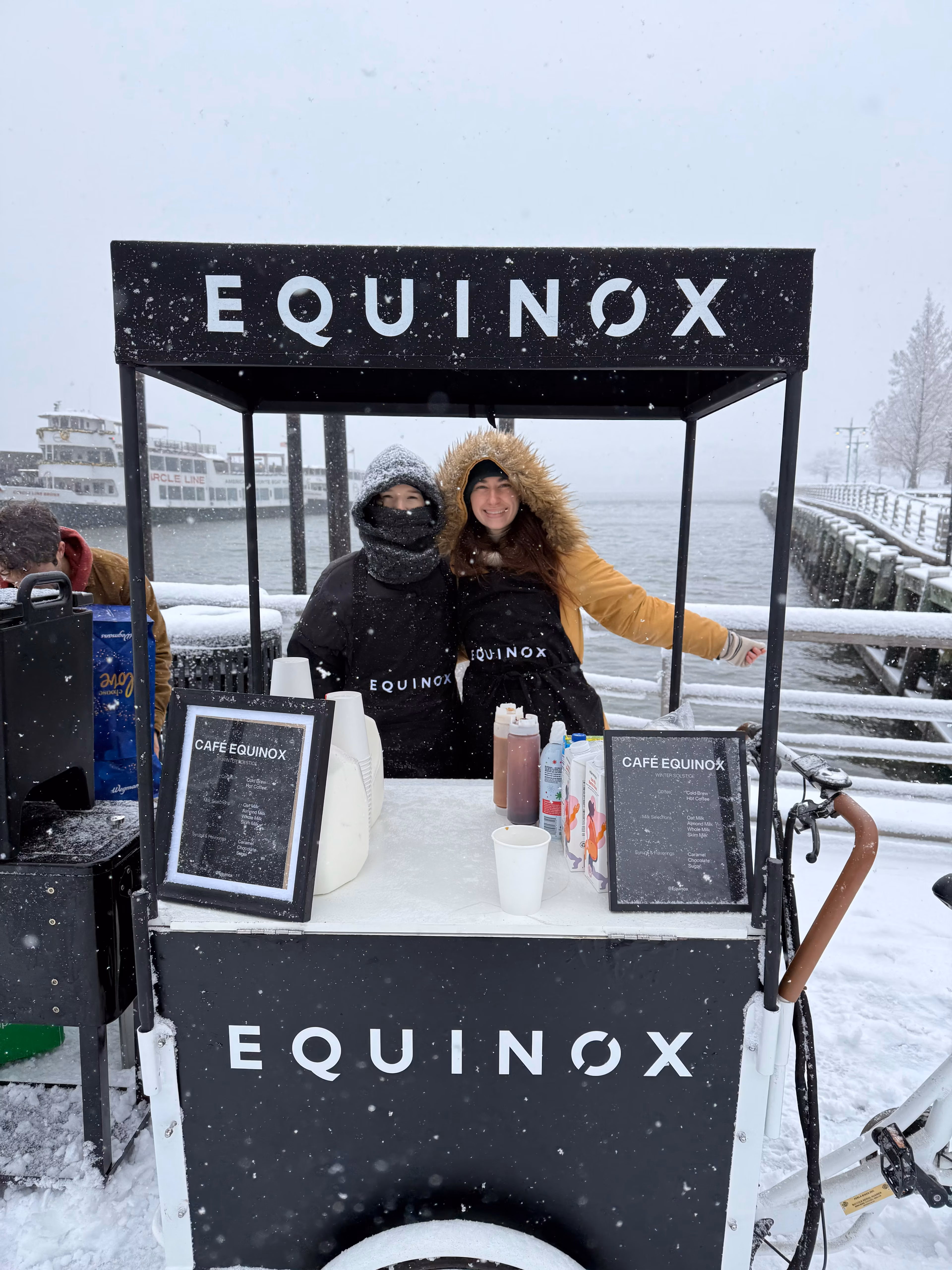 Branded coffee cart in snow